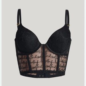 Wolford Black Lace Longline Bra with Adjustable Straps